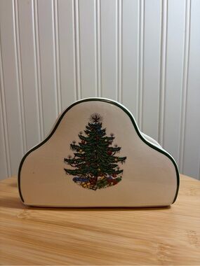 Vtg Cuthbertson Christmas Tree Napkin Holder Narrow Green Band Christmas Decor